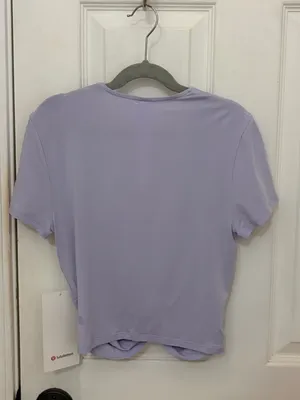 NWT!! Lululemon Modal-Silk Twist-Front Cropped T-Shirt in Light Purple thumbnail 7