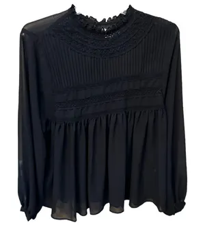 Women's Band of Gypsies Black Charmante Lace-Trim Top Size Medium‎ thumbnail 1