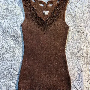 Vintage Cache Beaded Metallic Ribbed Tank Top Size Medium🧡 thumbnail 9