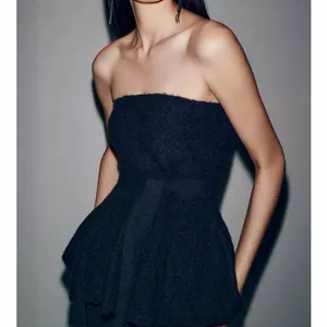 Zara NWT navy blue knit sweater peplum bow tie strapless tube bandeau top thumbnail 3