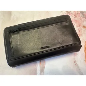 Vtg Black Embossed Genuine Leather‎ Wallet Coin Section Checkbook READ Retro 80s thumbnail 2