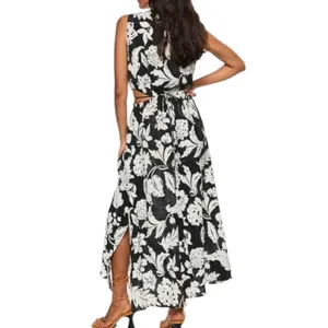 Mango MNG Willow Floral Maxi Dress Side Cut Out Size 4 Brown & Cream NWOT thumbnail 5