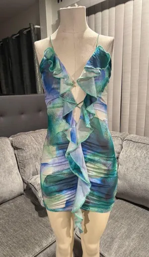 🌸AMTIOUS mesh blue mini dress ✨ thumbnail 4