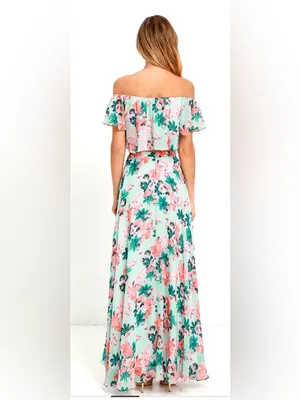 Lulus Bloom for Two Mint Floral Print Two-Piece Maxi Dress thumbnail 3