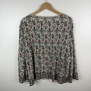 Max Studio Floral Bell Sleeve Pleated Peasant Blouse Large Multicolor Boho Comfy thumbnail 3