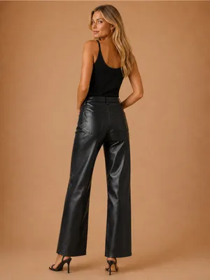 Abercrombie & Fitch Black 90s Ultra High Rise Vegan Leather Straight Leg Pants thumbnail 8