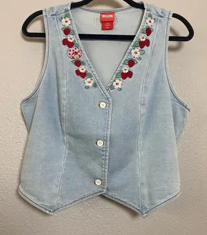 Strawberry Shortcake Denim Vest Medium Cottagecore Embroidered Feminine Retro thumbnail 1