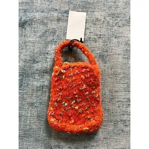 Handmade Orange Multi Color Knit Handbag Orange thumbnail 2