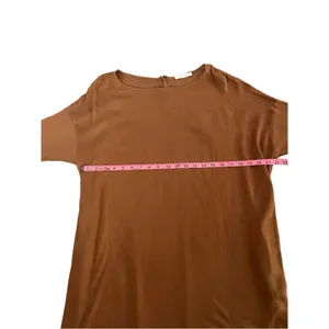 Chestnut brown woven lagenlook quarter sleeve tunic relaxed fit women's medium thumbnail 4
