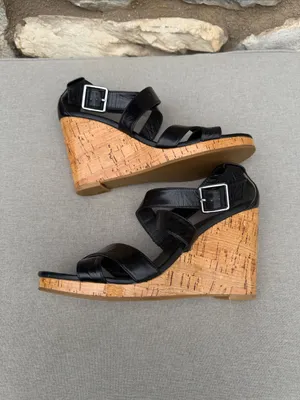 Cole Haan Black Leather Cork Wedge Sandals size 8 thumbnail 5