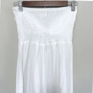 Mercedes Campuzano Women's Boho White Smocked Tie Front Tiered Maxi Dress XS thumbnail 5