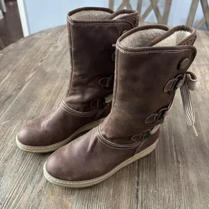 White Mountain Tivia Brown Boots Mid-calf Faux Fur Lining W23519 Women's 8 bow thumbnail 5