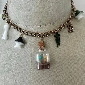 Whimsical Charm Choker Necklace Cottagecore Fairycore Frog Mushroom Terrarium thumbnail 1