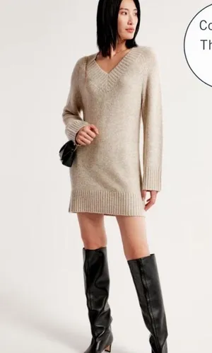 NWT abercrombie tan sweater dress Size L thumbnail 2