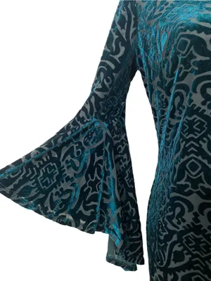 Eliza J Green Patterned Velvet Burnout Cascade Bell Sleeve Shift Dress thumbnail 3