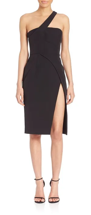 Nicholas Black One Shoulder Asymmetric Slit Midi Cocktail Dress Womens‎ US 8 thumbnail 1