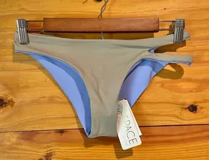 Breakers Reversible Cutout Bikini Bottom Grey Periwinkle Blue Small NWT thumbnail 1