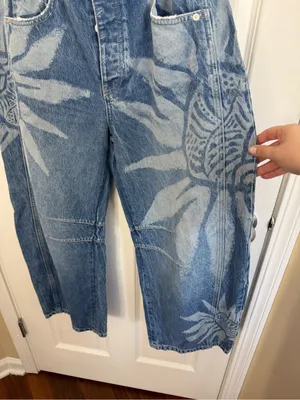 Free People We The Free Good Luck Printed Barrel Jeans in Sun Fade 27 thumbnail 4