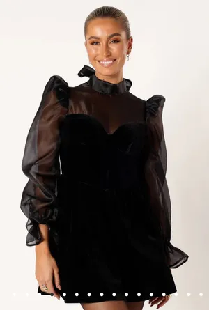 Petal & Pup Blaire Longsleeve Mini Dress - Black thumbnail 1