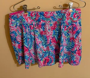 Lilly Pulitzer Luxletic Turquoise & PinkLeaf Print Skort thumbnail 1