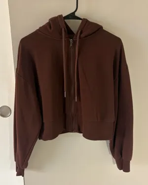 Zara Full-Zip Brown Cropped Hoodie Size Women’s Small thumbnail 1