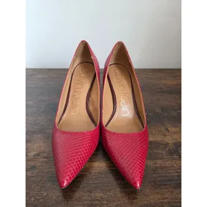 Calvin Klein Red Snakeskin Reptile Heels Pumps Stilettos 3" Statement Shoe 9.5 thumbnail 4