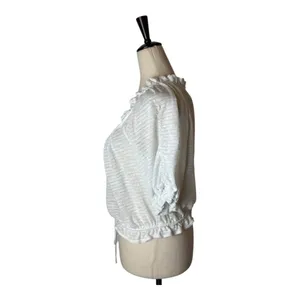 Free People Shirt Women Medium‎ White Dorothy Puff Sleeve Cropped Top Boho thumbnail 5