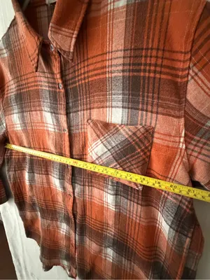 La Miel Orange Plaid Flannel Button Up Shirt Women’s size Large(A617) thumbnail 4