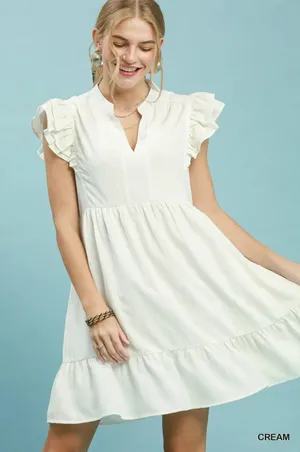 Umgee Ruffle Sleeve Babydoll Dress - Large thumbnail 1