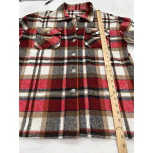 Womens Plaid Shacket Jacket Red Brown White Flannel Style Button Front Size L Size L thumbnail 4
