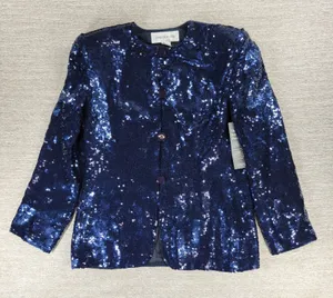 Vintage Jones NY Sequin Jacket Sz 8 Navy Silk Formal Evening Holiday Party NEW thumbnail 1