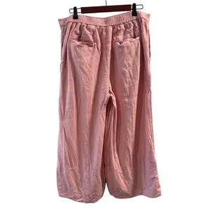 Banana Republic Women’s Pink Wide Leg Cropped Linen Blend Pants Size L thumbnail 2
