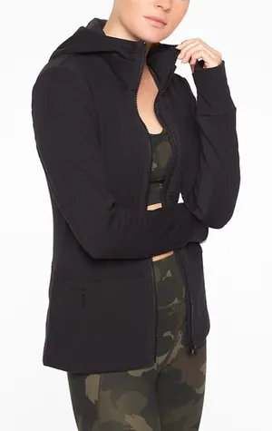 Athleta Full‎ Zip Hoodie Black Sweatshirt Jacket Pockets Women’s Sz large thumbnail 1
