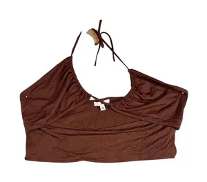 BP. Naomi Halter Top Womens Sz L Brown Rayon Stretch Crossed Straps Comfortable thumbnail 1