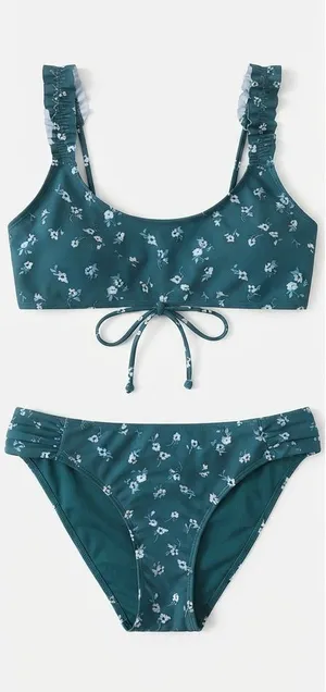 $75 NWOT Hollister Floral Ruffle Bikini Set L thumbnail 1