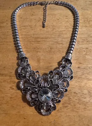 Statement Chunky Silver Tone Rhinestone Necklace thumbnail 1