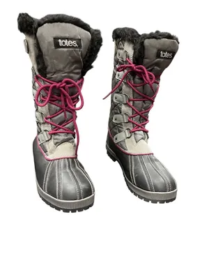 Totes Gracie Black wms black gray versitile mid calf winter boots 10M SKU 10-646 thumbnail 12