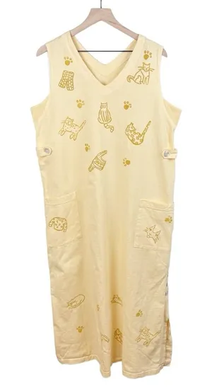 Vintage 90s Viva City USA Cat Painted Dress Size XL Cotton Artsy Cottagecore thumbnail 1