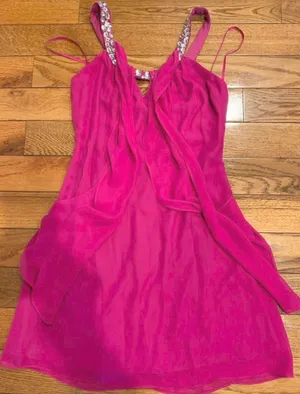 hailey logan Adrianna Papell hot pink( Fuchsia)rhinestone Chiffon short dress 7 thumbnail 7