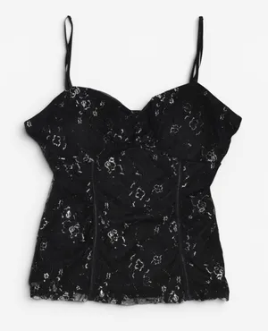 CANDIE’S Vintage Y2K Black Goth Grunge Floral Lace Corset Top thumbnail 1