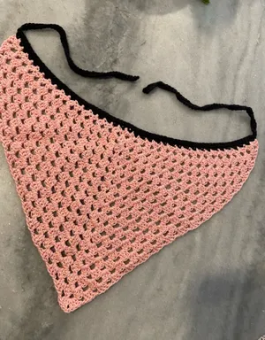 Handmade Pink Black Soft Cotton Crochet Triangle Kerchief Headscarf Mesh Boho thumbnail 1