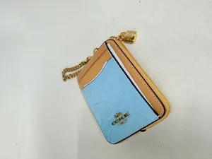 NWT Coach Zip Card Case In Signature Leather With Charm CFA36 Gold/Light Blue thumbnail 2