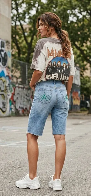 Vintage y2K 2000's Bermuda denim jean shorts 28 A pocket 7 For All Mankind 13"in thumbnail 1