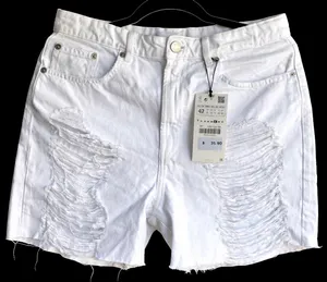 NWT 10 Zara White Distressed Denim Ripped High Rise Shorts Boho Festival Grunge thumbnail 1