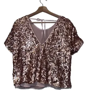 Abercrombie and Fitch Top S Rose Gold Sequins Tie Open Back Boxy‎ thumbnail 4