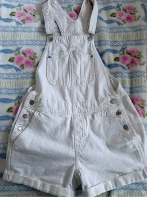 Old Navy White Short Denim Overalls thumbnail 1