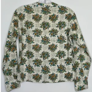 Vintage 60's Shirtmaker green Floral Cotton Blouse Peter Pan Collar USA Small thumbnail 3