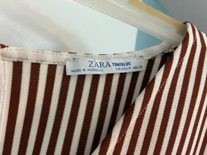 ZARA Trafaluc Brown & White Striped V-Neck Short Sleeve Romper Playsuit thumbnail 2