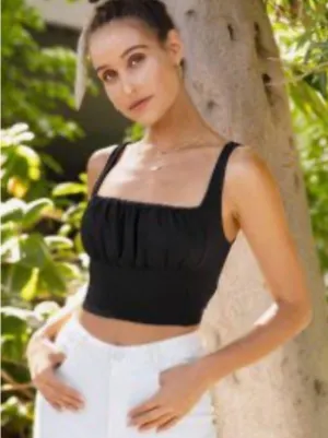 Black Ruched Bust Crop Top thumbnail 1