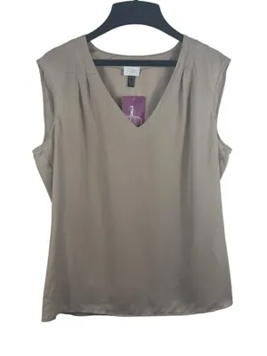 Jami’s Collectibles Boutique Gray/tan Sleeveless V-neck Dressy Top Size 10 NWT thumbnail 1